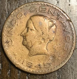 1945 Mexican 5 Centavos 5 CentsTwo Tone - Picture 1 of 4