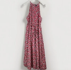 NEW J. Crew Tie-waist halter MIDI dress Women L Vintage Red Floral 2024 Tiered - Picture 1 of 18