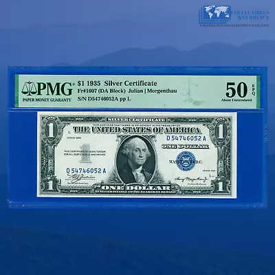 Fr.1607 1935 Plain Double Date $1 Silver Certificate, D/A Block, PMG 53 EPQ #052 - Image 1 of 3