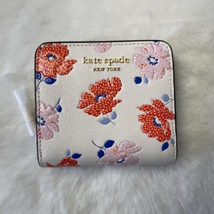 NWT Kate Spade Morgan Dotty Floral Embossed Small Compact Wallet White Multi - Picture 1 of 7