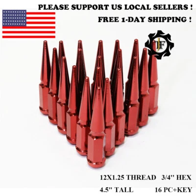 16件装+KEY12X1.25适用于NISSA红色4.5英寸TALL SPIKE CONICAL座椅轮圈套 — 第 1/2 张图片