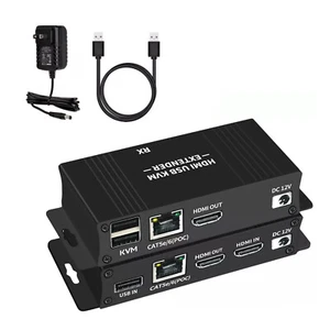 60M Black Aluminum USB KVM HDMI Extender RJ45 Cat5e/6 Ethernet Network Cable - Afbeelding 1 van 15