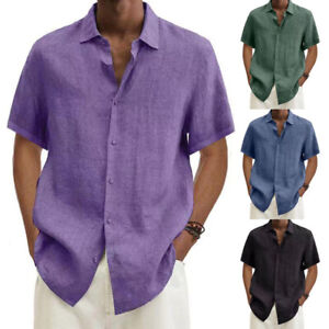 Men's Casual Cotton Linen Shirt Long Sleeve Blouse Button Down Shirts Tops