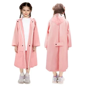 Kids Raincoat with Hood Lightweight Long Rain Jacket for Girls Waterproof - Picture 1 of 6