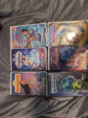 Pocahontas Cinderella Lilo & Stitch Aladdin The Jungle Book Monsters Inc 6 VHS  - Image 1 of 4