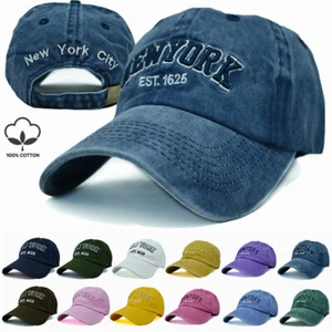 Mens Womens Washed Cotton Vintage NY Est.1625 Baseball Dad Cap Adjustable Hat - Picture 1 of 19