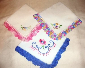 Lot of 3 Vintage 1940's/50's Hand Crochet Handkerchief Lot # 17 - Picture 1 of 5