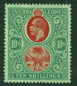 SG 127b Sierra Leona 1912-21. 10/- carmín y amarillo-verde. Un fino fresco... - Imagen 1 de 1
