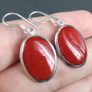 Pendientes de plata de ley 925 con forma ovalada de coral rojo joyería, RCE-243 - Imagen 1 de 6