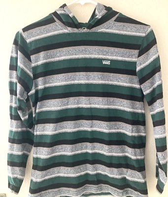 Vans Youth Medium Green/Gray Hooded Striped Pullover Shirt Boys Skateboarding - Image 1 of 3