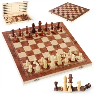 Large Chess Wooden Set 39*39cm.Folding Wood Board Game Pieces Sets.Chessboard-UK - Image 1 of 4