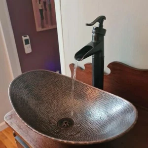 18" Oval Copper Vessel Countertop Sink with Daisy Drain - Picture 1 of 5