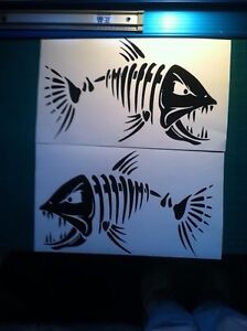 (2) Large Skeleton Fish Vinyl Decals 23" Boat Fishing graphics sticker window