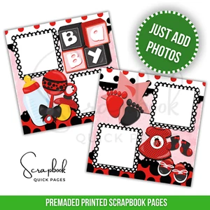 Baby Ladybug Scrapbook Newborn Girl 2 PRINTED Premade Scrapbook Quick Pages 63 - Picture 1 of 2
