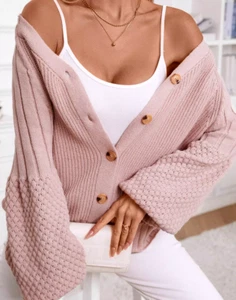2024 Women's Summer Autumn Casual Solid Color V-Neck Cardigan Sweater - Picture 1 of 5