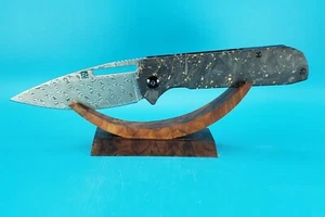 Artisan Cutlery Arion Liner Lock Knife Shredded Carbon Fiber 3.75'' Damascus - Picture 1 of 14