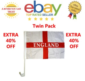 Twin Pack England Flag For Car Window Euros Football St George Flag Soccer Cross - Picture 1 of 3