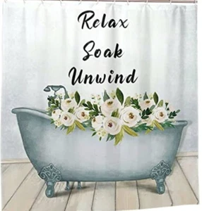 Cortina de ducha floral para bañera Relax Soak Desenrollar 60*72 ganchos blancos incluidos - Imagen 1 de 4
