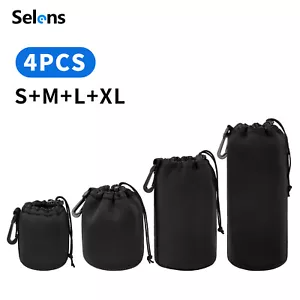 4x Waterproof Soft Neoprene Camera Lens Pouch Bag Drawstring Protector Case Set - Picture 1 of 8