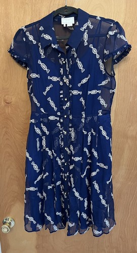 Abito caramelle KATE SPADE blu ricamato bottoni oro volant 6 us intime ottimeioni cond