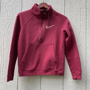 Nike Sweatshirts Womens XS Red Sportswear Rally 1/2 Zip Gold Swoosh BV3107-010 - Picture 1 of 14