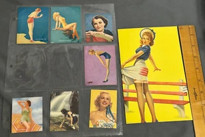 Lot 8 1940s Pinup Girl Litho INK Blotter Cards WATERFALL Place in Sun BLONDE - Picture 1 of 8