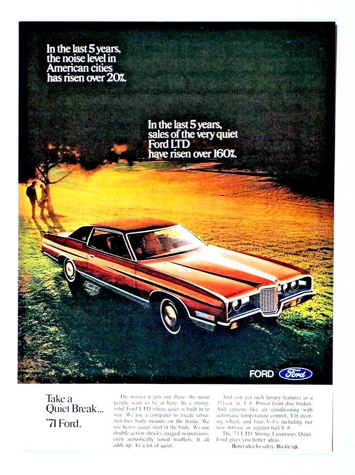 1971 Ford LTD винтажный взять тихий перерыв оригинальная печатная реклама 8,5 x 11" - Изображение 1 из 2