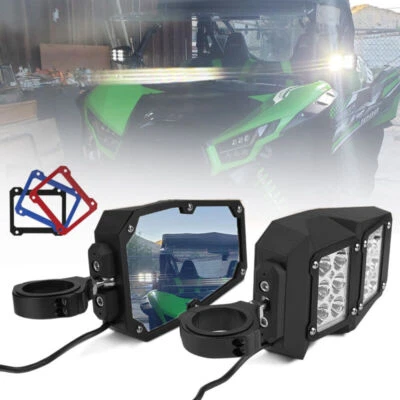 For Can-Am Maverick X3 Commander 1000 UTV Rear View Side Mirrors +LED Light Wire - Image 1 of 4