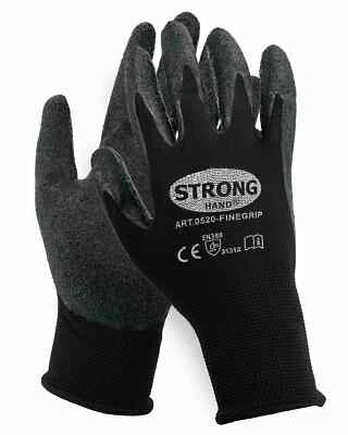 Stronghand Finegrip Arbeitshandschuhe schwarz Latexbeschichtung 12 Paar Gr. 6-12 - Bild 1 von 4