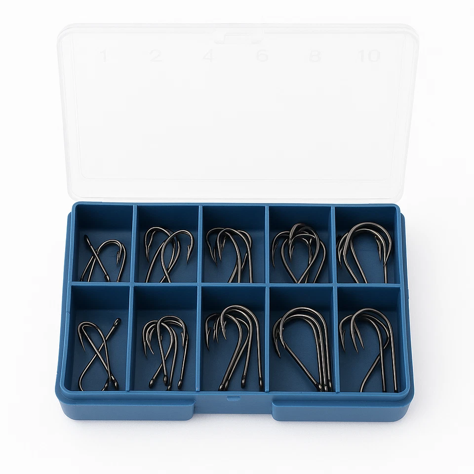 Angelhaken Set 50 - 500 Stück | Größe 4–12 | Titan-Look – in Sortierbox - Bild 1 von 1