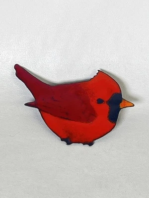 Broche de metal hecho a mano esmalte sobre cobre cardenal pájaro Foto 1 de 4