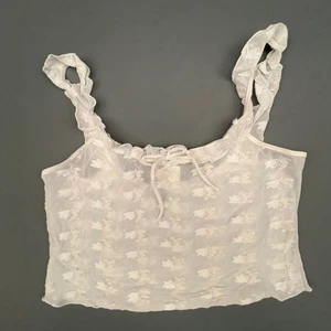 VTG Fredericks of Hollywood Lingerie Camisole Womens Medium White Sheer Coquette - Picture 1 of 6