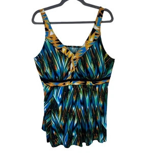 Vestido de Natación Septangle Colorido Boho Tropical Acolchado Sujetador Cuello en V Talla Grande 24W - Imagen 1 de 9