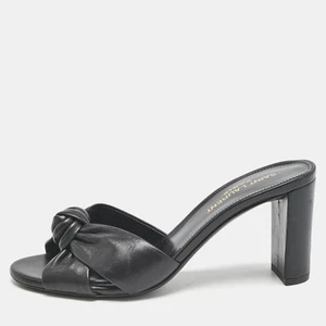 Saint Laurent Black Leather Bianca Slide Sandals Size 36 - Picture 1 of 9