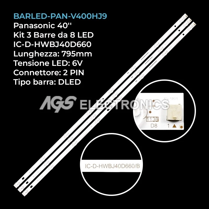 KIT 3 BARRE STRIP LED TV PANASONIC V400HJ9-MD1, IC-D-HWBJ40D660, TX40DS400B - Image 1 of 1