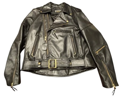 Chaqueta de cuero para motocicleta Vanson para hombre grande negra hecha en EE. UU. cinturón con doble cremallera Foto 1 de 4