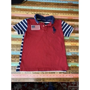 Ralph Lauren POLO Boys Large Horse Logo Shirt Size 7 Small Red American Flag - Picture 1 of 9