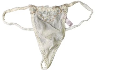 SISX Tanga Mujer XS Marfil Encaje Seda Transparente Bordado Malla Lencería Ropa Interior Foto 1 de 3