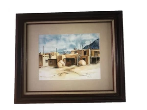 Watercolor Painting Authentic Pueblo Adobe Taos New Mexico Framed and Signed - Picture 1 of 13
