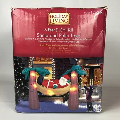 Gemmy Airblown Inflatable 6FT SANTA & PALM TREES Hammock Xmas Yard - FOR REPAIR - Image 1 of 4