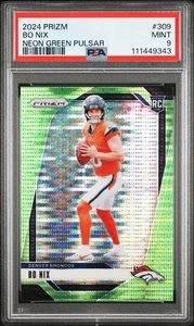 2024 Panini Prizm - Rookies Bo Nix #309 Neon Green Pulsar Prizm (RC) MINT PSA 9 - Photo 1 sur 2