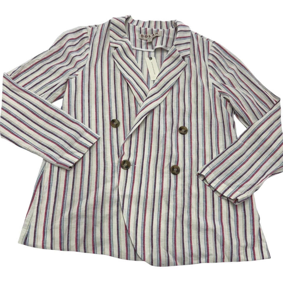 Blazer Anthropologie Dolan Mujer Pequeño Anna Mezcla de Lino Rayas Doble Pecho Foto 1 de 4