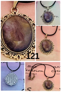 One of a kind Hand-Painted Fluid Art Oval Cabochon Necklace - Picture 1 of 6