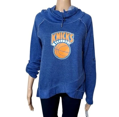 New York Knicks Womens Sweatshirt Size Medium Blue Faux Wrap Snap Roll Sleeve - Image 1 of 4