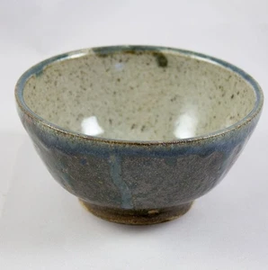 Art Pottery Bowl Brown Speckled Blue Drip Glaze Artist Signed ER 5" x 2.5" - Picture 1 of 5