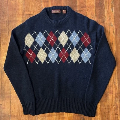 Suéter pulôver gola redonda vintage lã Argyle Preppy Academia multicolorido P - Imagem 1 de 4