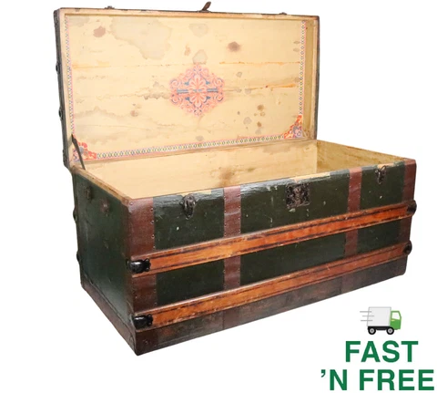 Antique Steamer Trunk - Canvas Covered Wood with Metal Accents ~ $0 Fast Ship Cover