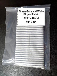 Green-Gray and White Stripes Fabric - Cotton Blend - 24" x 32" - Picture 1 of 4