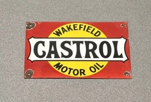 VINTAGE CASTROL WAKEFIELD MOTOR OIL PORCELAIN SIGN CAR GAS OIL TRUCK - Picture 1 of 2