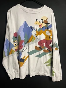 Disney Men's XL Shirt White Mickey Mouse Skiing Multicolor long sleeve crew neck - Picture 1 of 4